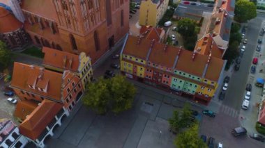 Eski Şehir Pazarı Kilisesi Stargard Stary Rynek Kosciol Hava Manzarası Polonya. Yüksek kalite 4k görüntü