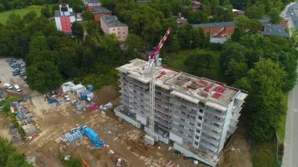 Építőipar Olsztyn Budowa Budynku Aerial View Lengyelország Kiváló Minőségű Felvételek — Stock videók