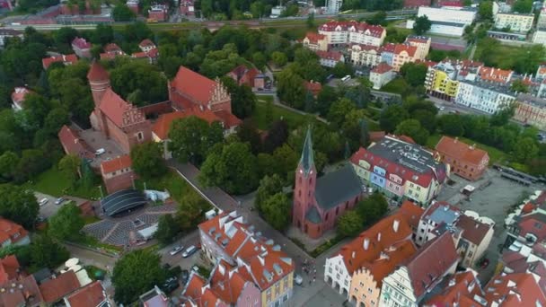 Iglesia Ciudad Vieja Olsztyn Kosciol Stare Miasto Vista Aérea Polonia — Vídeos de Stock