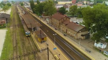 Wejherowo Tren İstasyonu Dworzec Kolejowy Pkp Hava Görüntülü Polonya. Yüksek kalite 4k görüntü