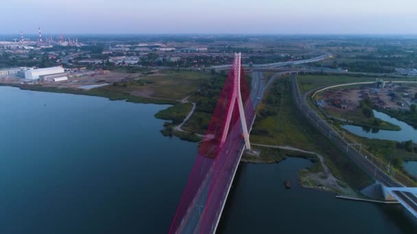Red Bridge Dead Vistula Gdansk Most Czerwony Martwa Wisla Aerial — Stock videók