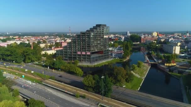 Сучасна Будівля Adria Art Brda Bydgoszcz Aerial View Poland Кадри — стокове відео