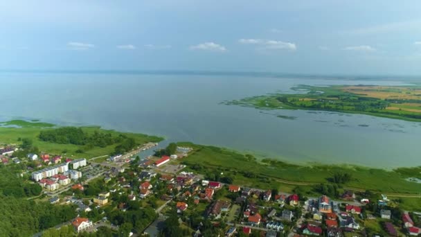 Schöne Landschaft Katy Rybackie Zalew Wislany Luftaufnahme Polen Hochwertiges Filmmaterial — Stockvideo