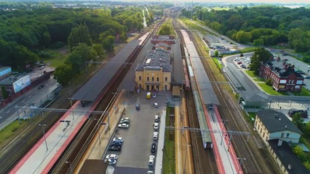 Железнодорожный Вокзал Torun Glowny Dworzec Kolejowy Aerial View Poland Высококачественные — стоковое видео