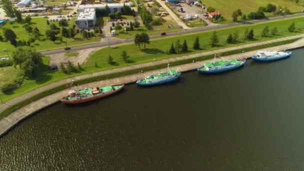 Barcos Marina Lagoon Wloclawek Wisla Przystan Zalewie River Vistula Vista — Vídeo de stock