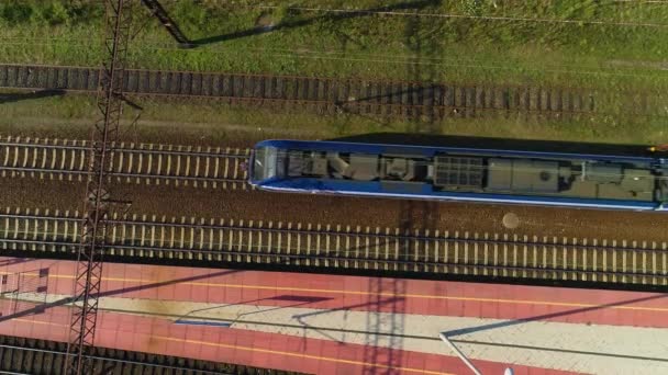 Train Railway Station Torun Glowny Dworzec Kolejowy Aerial View Poland — Stock Video