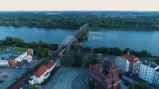 Demiryolu Köprüsü Torun Kolejowy Hava Görüntüsü Polonya Yüksek Kalite Görüntü — Stok video