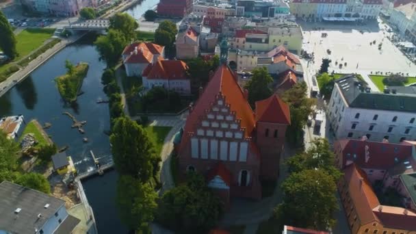 Katedral Eski Kasaba Pazarı Bydgoszcz Katedra Stary Rynek Hava Görüntüsü — Stok video