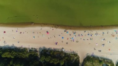 Panorama Sahili Sahil Hattı Baltık Denizi Sopot Gdansk Plaza Havacılık Görünümü Polonya. Yüksek kalite 4k görüntü