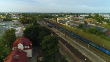 Koszalin Tren İstasyonu Dworzec Kolejowy Hava Görüntüleme Polonya. Yüksek kalite 4k görüntü