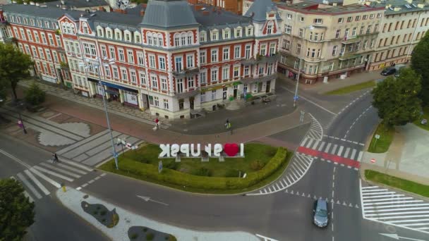 Miluju Slupsk Napis Kocham Aerial View Poland Vysoce Kvalitní Záběry — Stock video