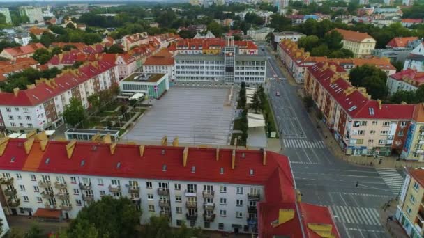 Old Town Market Koszalin Staromiejski Rynek Aerial View Polen Hoge — Stockvideo