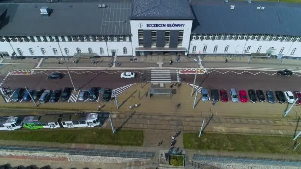 主要火车站Szczecin Dworzec Glowny Aerial View Poland 高质量的4K镜头 — 图库视频影像