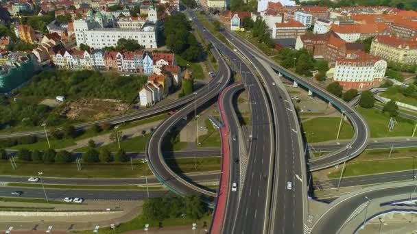 城堡路线桥Szczecin Most Odra Zachodnia Bulwar Piastowski Aerial View Poland 高质量的4K镜头 — 图库视频影像