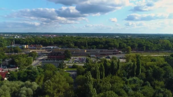 Paesaggio Stazione Ferroviaria Torun Glowny Dworzec Kolejowy Vista Aerea Polonia — Video Stock