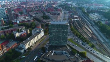 Zieleniak Waly Piastowskie Şehir Merkezi Gdansk Gökdelen Hava Görüntüsü Polonya. Yüksek kalite 4k görüntü