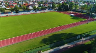 Mosir Rumia Stadyumu hava manzaralı Polonya. Yüksek kalite 4k görüntü