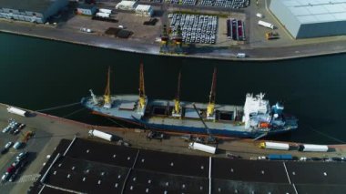Yeni Liman Gemisi Gdansk Statek Nowy Port Aerial View Poland. Yüksek kalite 4k görüntü