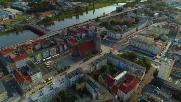 Krásná Katedrála Staroměstském Náměstí Gorzow Starý Rynek Aerial View Polsko — Stock video