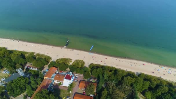 Plaża Panorama Wybrzeże Brzeże Bałtyku Sopot Gdańsk Plaza Aerial View — Wideo stockowe