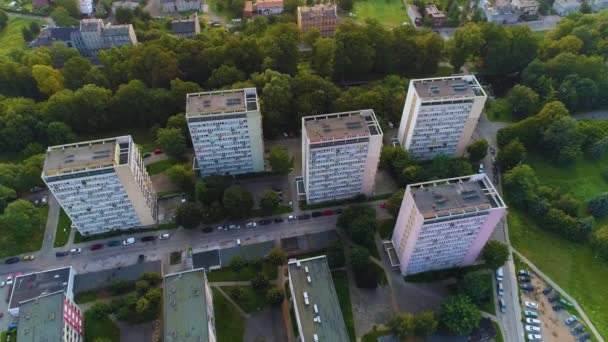 Mrakodrapy Street Szewska Basztowa Stargard Wiezowce Aerial View Poland Vysoce — Stock video