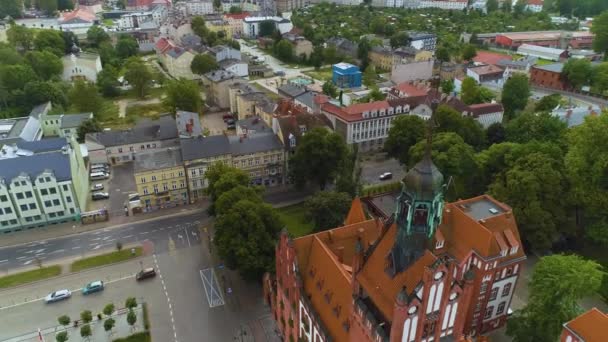 Council Slupsk Ratusz Urzad Miasta Plac Zwyciestwa Hava Görüntüsü Polonya — Stok video