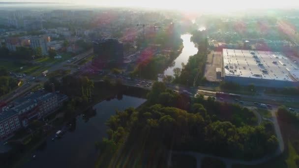 Beautiful Landscape River Brda Bydgoszcz Most Pomorski Aerial View Poland — Αρχείο Βίντεο