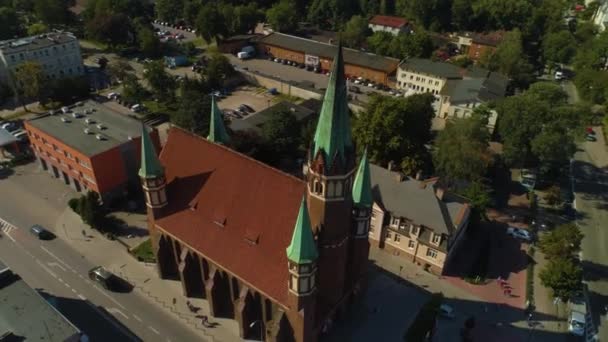 Rondo Leona Wielkiego Church Wejherowo Kosciol Kostki Flygfoto Polen Högkvalitativ — Stockvideo