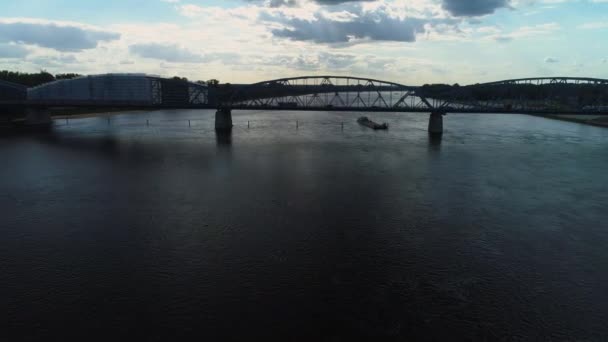 Krajobraz Mostu Piłsudskiego Wisła Toruń Most Wisła Widok Lotu Ptaka — Wideo stockowe