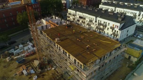 Construcția Clădirii Stargard Budowa Budynku Aerial View Polonia Imagini Înaltă — Videoclip de stoc