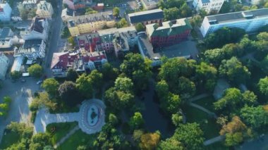 Plac Wolnosci Bydgoszcz Fontanna Potop Hava Görüntüsü Polonya. Yüksek kalite 4k görüntü