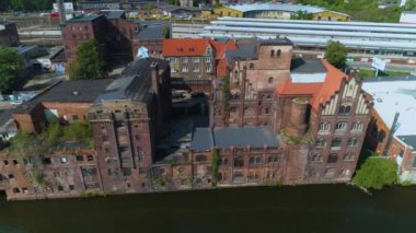 Batı Odra Zachodnia Küçük Venedik Szczecin Hava Görüntüsü Polonya. Yüksek kalite 4k görüntü