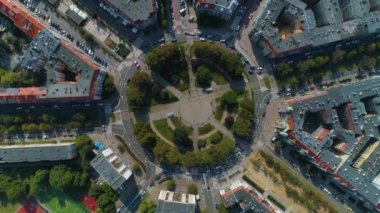 Plac Grunwaldzki Meydanı Szczecin Rondo Hava Görüntüsü Polonya. Yüksek kalite 4k görüntü