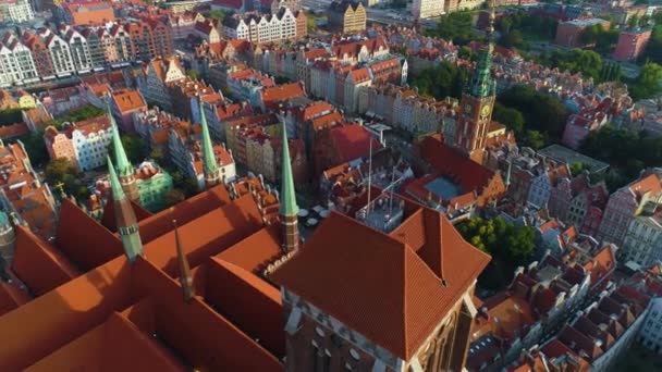 Bazylika Mariacka Gdaňsk Old Town Basilica Aerial View Polsko Vysoce — Stock video