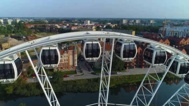Ambersky Observation Wheel Gdansk Kolo Widokowe Aerial View Poland 高质量的4K镜头 — 图库视频影像