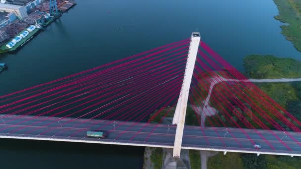 Red Bridge Dead Vistula Gdansk Most Czerwony Martwa Wisla Aerial — Vídeo de Stock