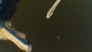 Kayak Marina Torun Przystan Nehri Vistula Wisla Hava Görüntüsü Polonya. Yüksek kalite 4k görüntü