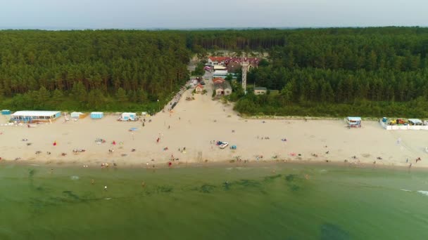 Gyönyörű Beach Sunset Katy Rybackie Plaza Aerial View Lengyelország Kiváló — Stock videók