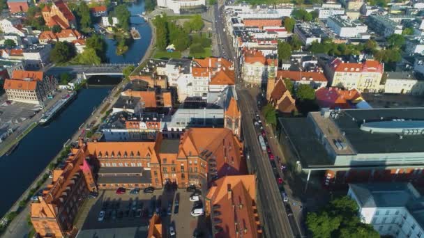 Mostowa Theater Square Bydgoszcz Plac Teatralny Aerial View Polen Hoge — Stockvideo