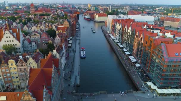 Panorama Śródmieścia Motława Gdańsk Śródmieście Rzeka Dlugie Pobrzeże Aerial Poland — Wideo stockowe