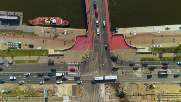 Long Bridge Waterfront Szczecin Most Dlugi Nabrzeze Wieleckie Widok Lotu — Wideo stockowe