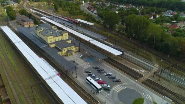 Vasútállomás Pila Glowna Dworzec Kolejowy Aerial View Lengyelország Kiváló Minőségű — Stock videók