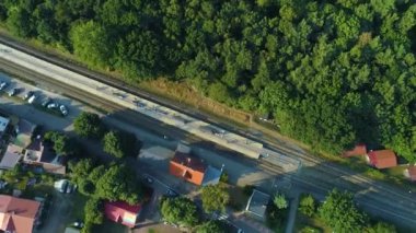 Jastarnia Tren Durağı Przystanek Kolejowy Hava Görüntüsü Polonya. Yüksek kalite 4k görüntü