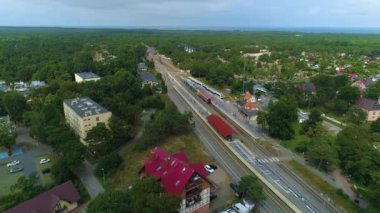 Tren İstasyonu Hel Dworzec Kolejowy Hava Görüntüleme Polonya. Yüksek kalite 4k görüntü