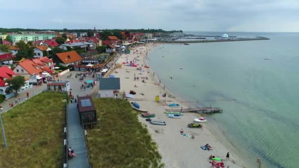 Beach Hel Plaza Aerial View Polen Hoge Kwaliteit Beeldmateriaal — Stockvideo
