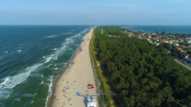 Strand Baltic Sea Jastarnia Plaza Morze Flygfoto Polen Högkvalitativ Film — Stockvideo