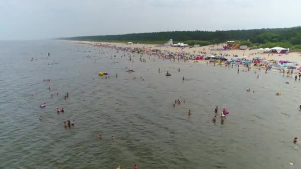 Beach Baltic Sea Jantar Plaza Morze Aerial View Poland High — Stock Video