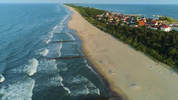 Vackra Landskap Beach Kuznica Krajobraz Plaza Flygfoto Polen Högkvalitativ Film — Stockvideo
