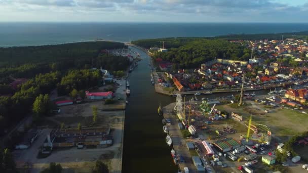 Panorama Seaport Leba Port Morski Aerial View Polsko Vysoce Kvalitní — Stock video