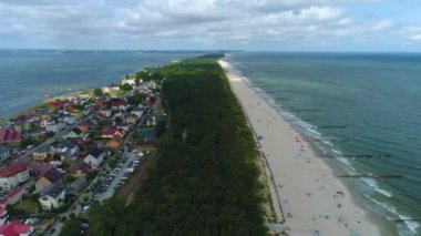 Panorama Sahili Baltık Denizi Chalupy Plaza Morze Hava Görüntüsü Polonya. Yüksek kalite 4k görüntü